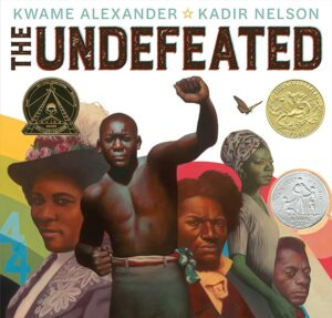 The cover of the picture book The Undefeated, which includes detailed portraits of Black historical figures