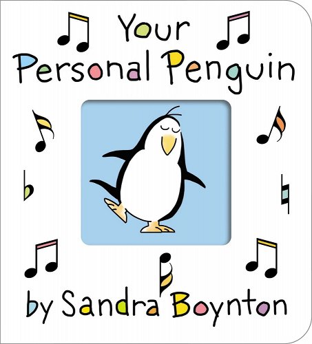 The cover of the board book Your Personal Penguin, which shows a dancing penguin and music notes